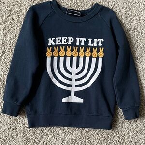 Tiny Whales Kids Unisex Navy Sweatshirt with Menorah Graphic Hanukkah Sz 3T